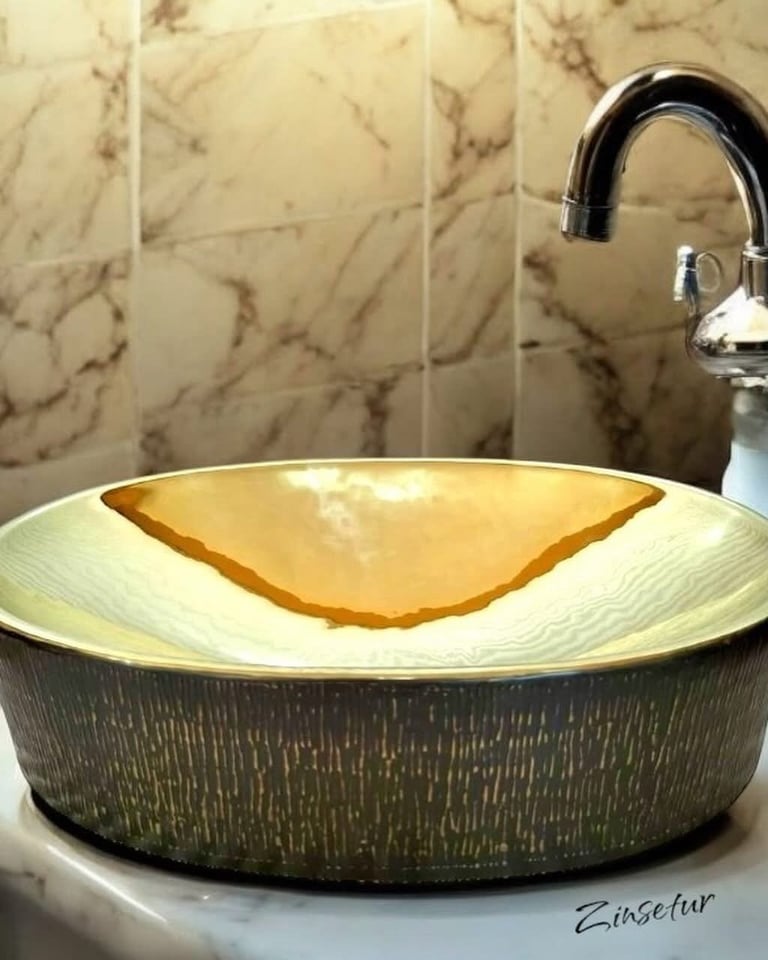 Modern vessel sink with amber glass